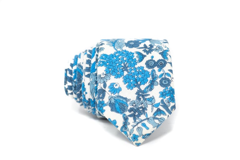 Ecliff Elie Cotton Calendula Blue Floral Tie