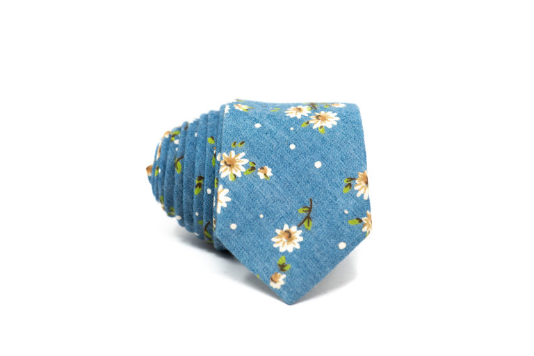 Ecliff Elie Cotton Blue Daisy Floral Tie