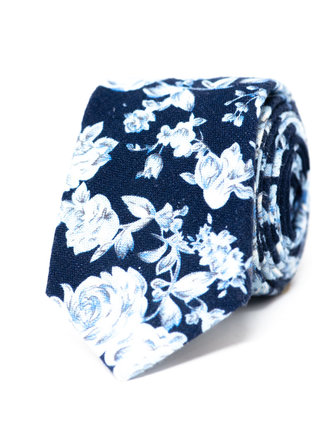 Ecliff Elie Cotton Dark Blue & White Rose Tie