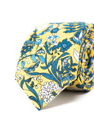Ecliff Elie Cotton Yellow Blue & White Floral Tie