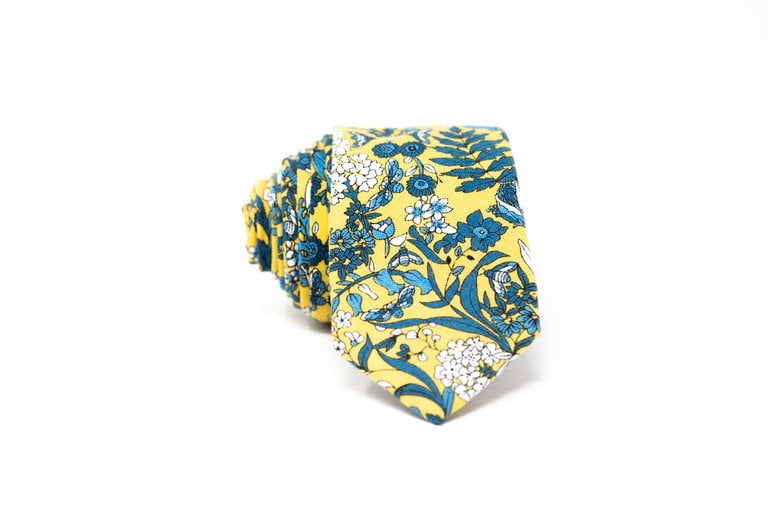 Ecliff Elie Cotton Yellow Blue & White Floral Tie