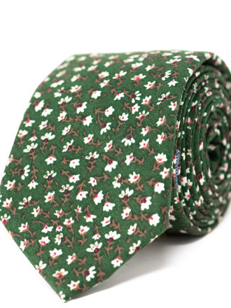 Ecliff Elie Cotton Green & White  Floral  Tie