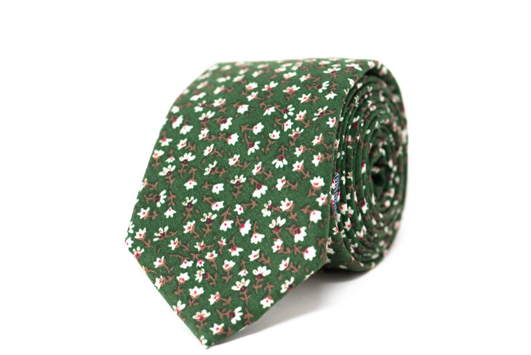 Ecliff Elie Cotton Green & White  Floral  Tie