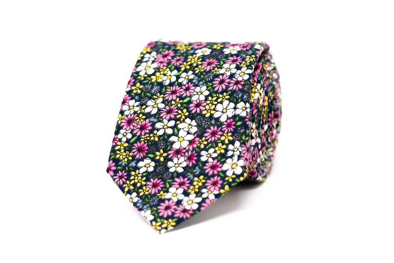 Ecliff Elie Cotton Daffodil Floral Skinny Tie