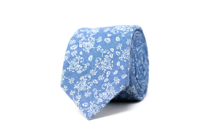 Ecliff Elie Cotton Light Blue Floral Tie