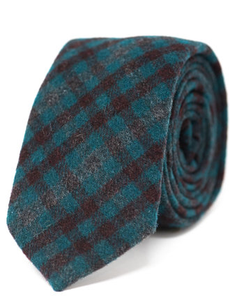 Ecliff Elie Wool Teal & Brown Plaid Tie