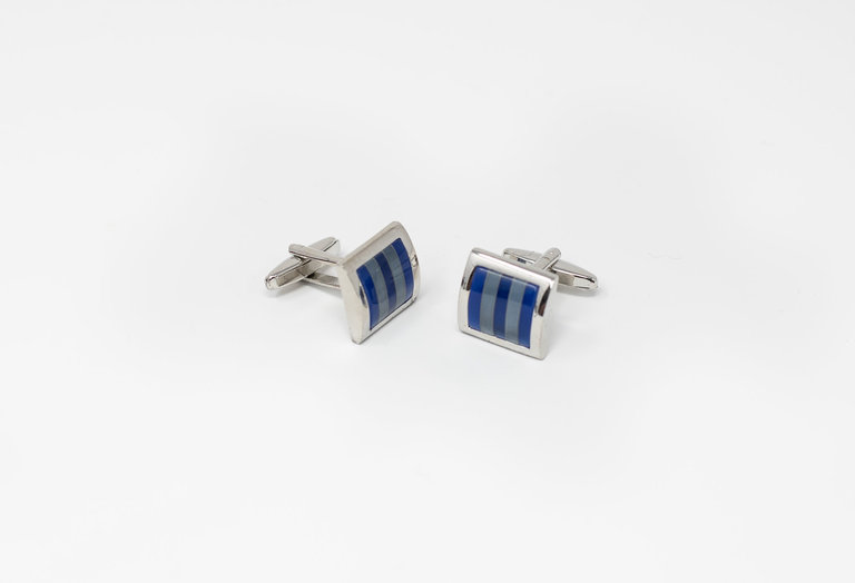 Ecliff Elie Ocean and Sea Blue Striped Silver Cufflinks