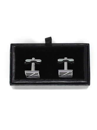 Ecliff Elie Silver and Black Stripe Square Cufflinks