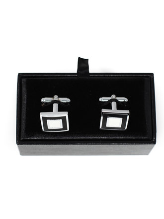 Ecliff Elie Silver, White and Black Sqaure Cufflinks