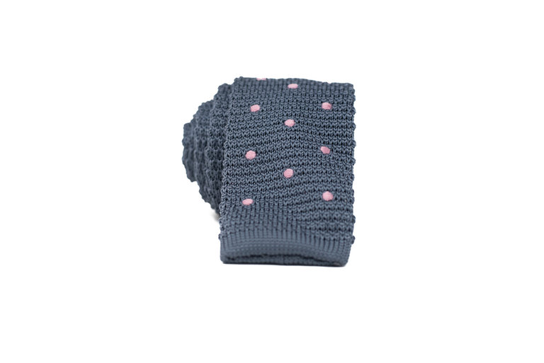 Ecliff Elie Knitted Grey Pink Dotted Tie