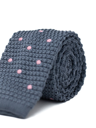 Ecliff Elie Knitted Grey Pink Dotted Tie