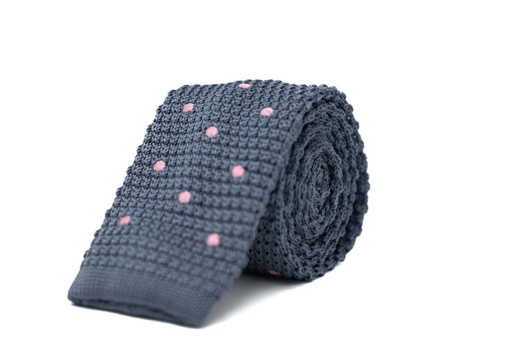 Ecliff Elie Knitted Grey Pink Dotted Tie