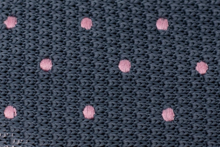 Ecliff Elie Knitted Grey Pink Dotted Tie