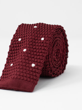 Ecliff Elie Knitted Burgundy White Dotted Tie