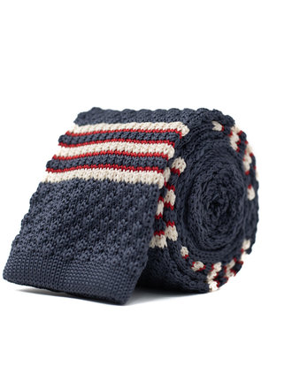 Ecliff Elie Knitted Grey, Cream and Red Tie