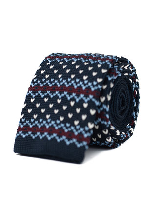 Ecliff Elie Knitted Navy Blue, Burgundy Striped  Design Tie