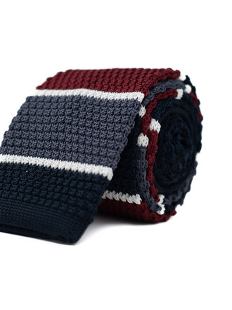 Ecliff Elie Knitted Black, Red and Grey White Striped Tie