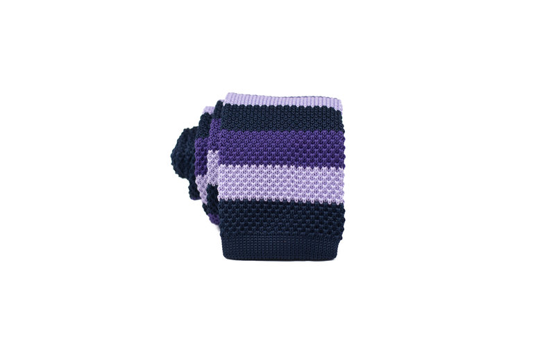 Ecliff Elie Knitted Purple, Lavender and Navy Blue Striped Tie