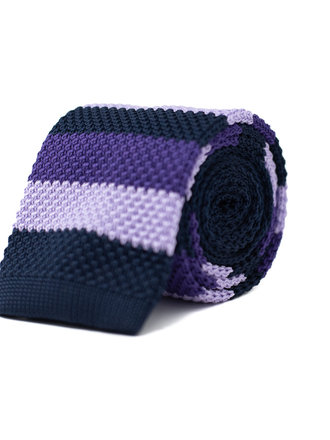 Ecliff Elie Knitted Purple, Lavender and Navy Blue Striped Tie