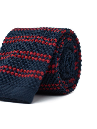 Ecliff Elie Knitted Red and Navy Blue Checkered Tie