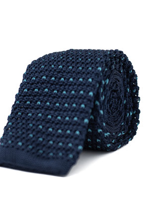 Ecliff Elie Knitted Navy Blue Small Heart Dotted Tie