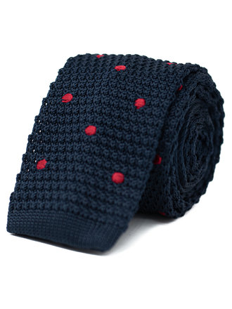 Ecliff Elie Knitted Navy Blue Red Dotted Tie