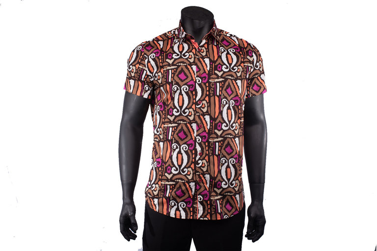 Ecliff Elie Cotton Orange Tribal Shirt