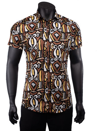 Ecliff Elie Cotton Yellow Tribal Shirt