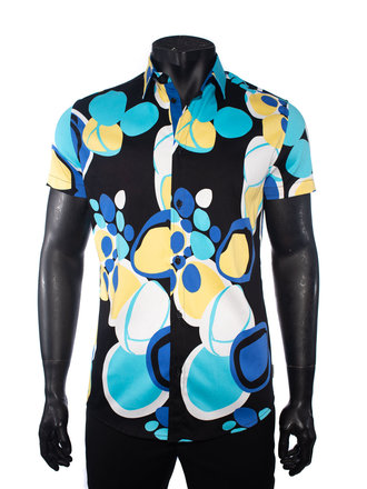 Ecliff Elie Stretch Cotton Blue Abstract Shirt