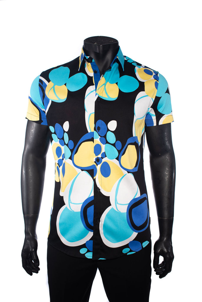 Ecliff Elie Stretch Cotton Blue Abstract Shirt