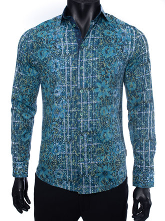 Ecliff Elie Italian Cotton Blue Floral Shirt