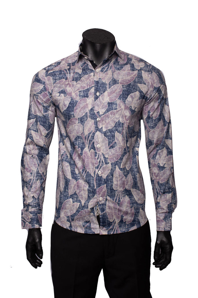 Ecliff Elie Italian Cotton Purple Leaf Shirt