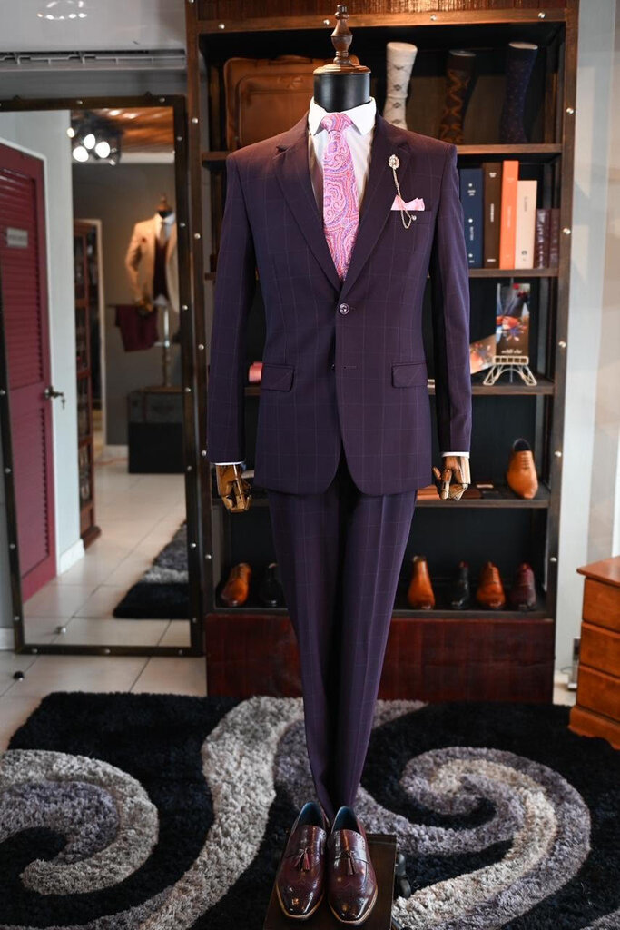 Ecliff Elie Aubergine Windowpane Plaid Trouser 60