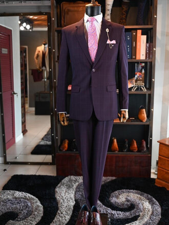 Ecliff Elie Aubergine Windowpane Plaid Blazer 60