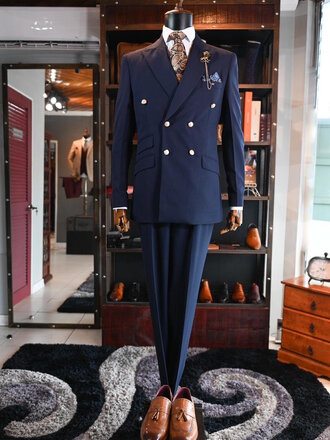 Ecliff Elie Navy Blue Double Breasted  Trouser 60