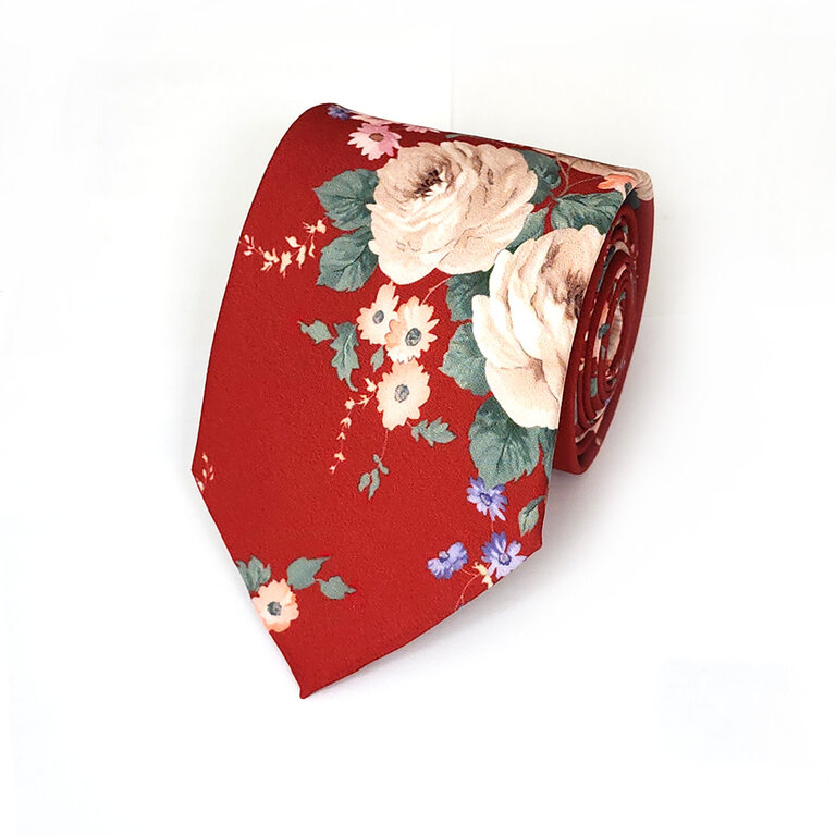 Ecliff Elie Sheen Finish Red Cotton Floral  Tie