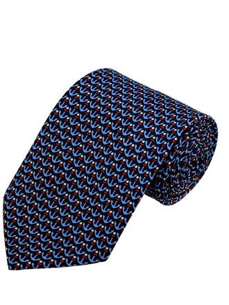 Ecliff Elie Steel Blue W. Red/White Anchor Pattern on Navy Men’s Printed Design Necktie