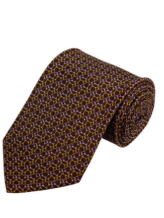 Ecliff Elie Gold/Pink Chain Link Pattern on Brown Tie