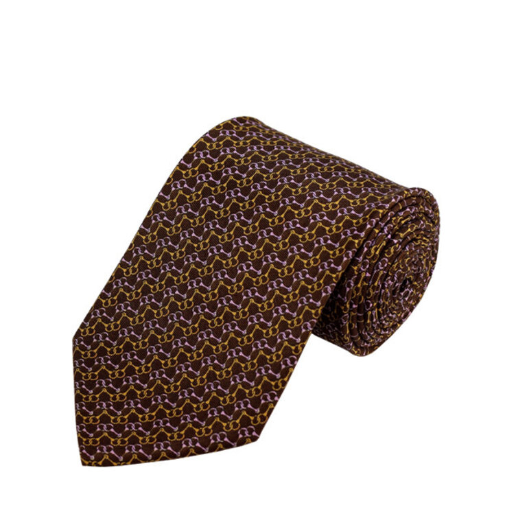 Ecliff Elie Gold/Pink Chain Link Pattern on Brown Tie