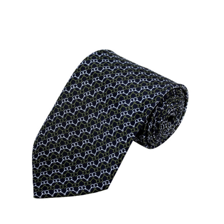 Ecliff Elie Green/Cream Chain Link Pattern On Olive Men’s Printed Design Necktie