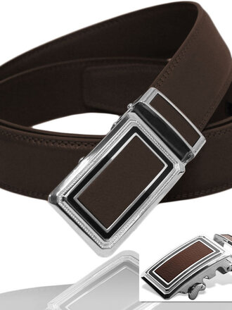 Ecliff Elie Dark Brown Leather Belt (Dark Brown/Silver Plaque Buckle)