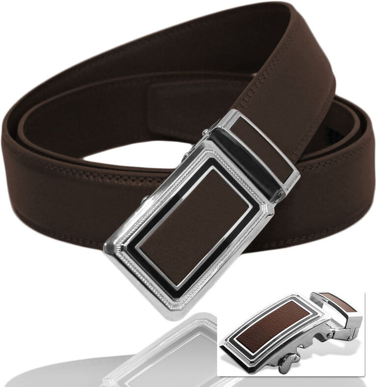 Ecliff Elie Dark Brown Leather Belt (Dark Brown/Silver Plaque Buckle)