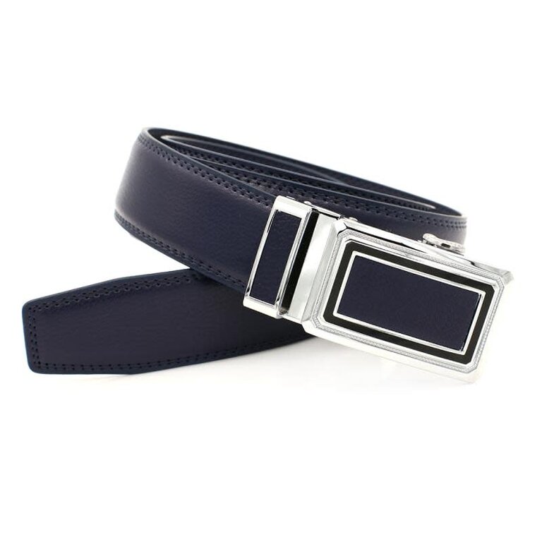Ecliff Elie Navy Blue Leather Belt (Navy Blue/Silver Plaque Buckle)