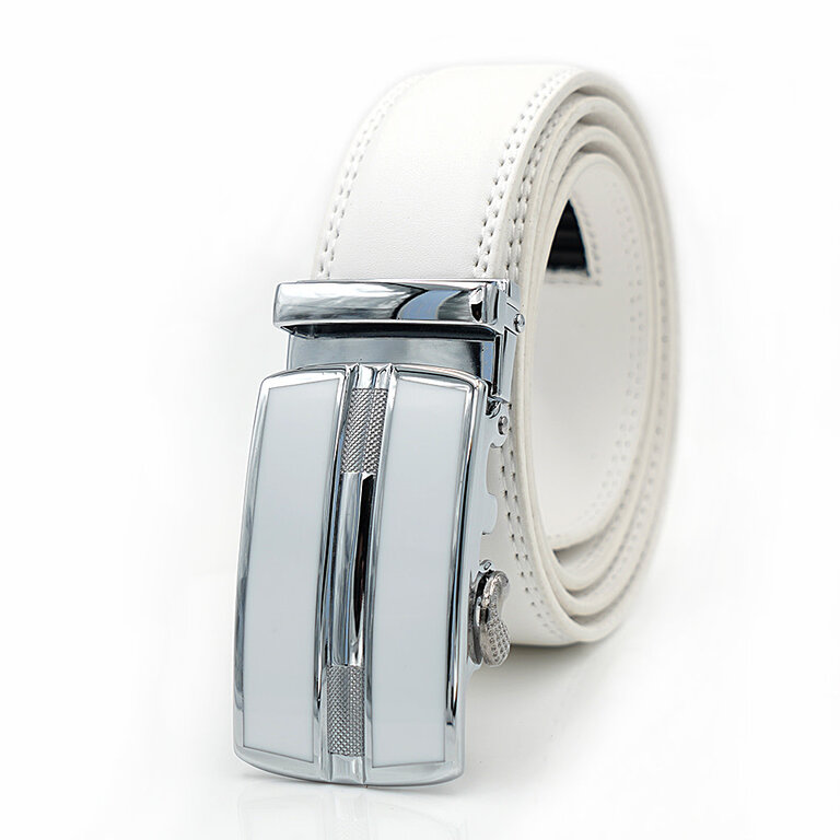 Ecliff Elie Adjustable White Leather Belt (White/Silver Buckle)