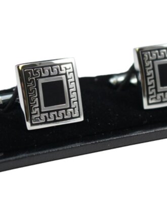 Ecliff Elie Men's Silver and Black Square Design Cufflink