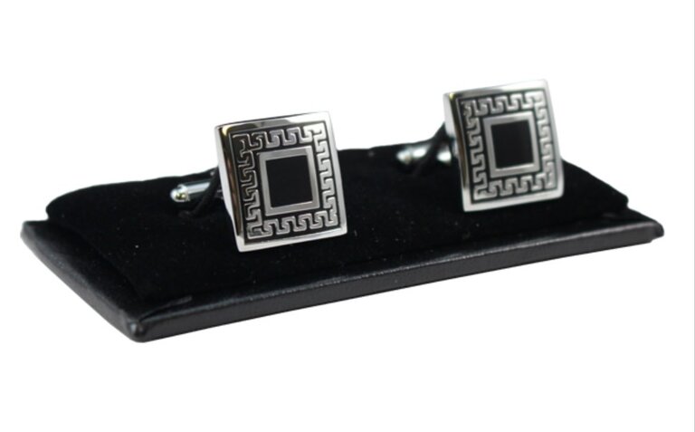 Ecliff Elie Men's Silver and Black Square Design Cufflink