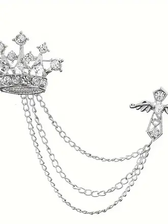 Ecliff Elie Silver Crown with wing cross on chain Brooch