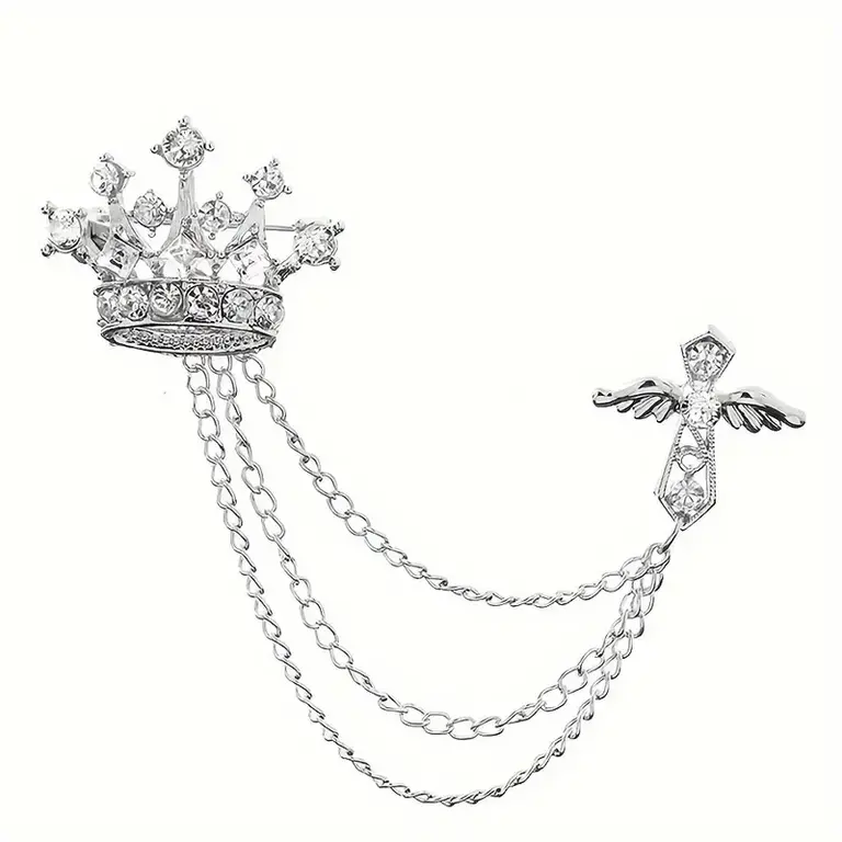 Ecliff Elie Silver Crown with wing cross on chain Brooch