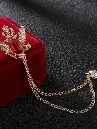 Ecliff Elie Golden Crown/Wing Brooch with Red Stone