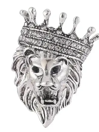 Ecliff Elie Silver Lion Head with Diamond Crown Brooch